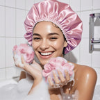Smilco 4 Pack Shower Caps for Women, Reusable Waterproof Double Layer Bath Cap, Large EVA Elastic Hair Cover for Shower, Fits Long Hair & Braids, for Spa & Home