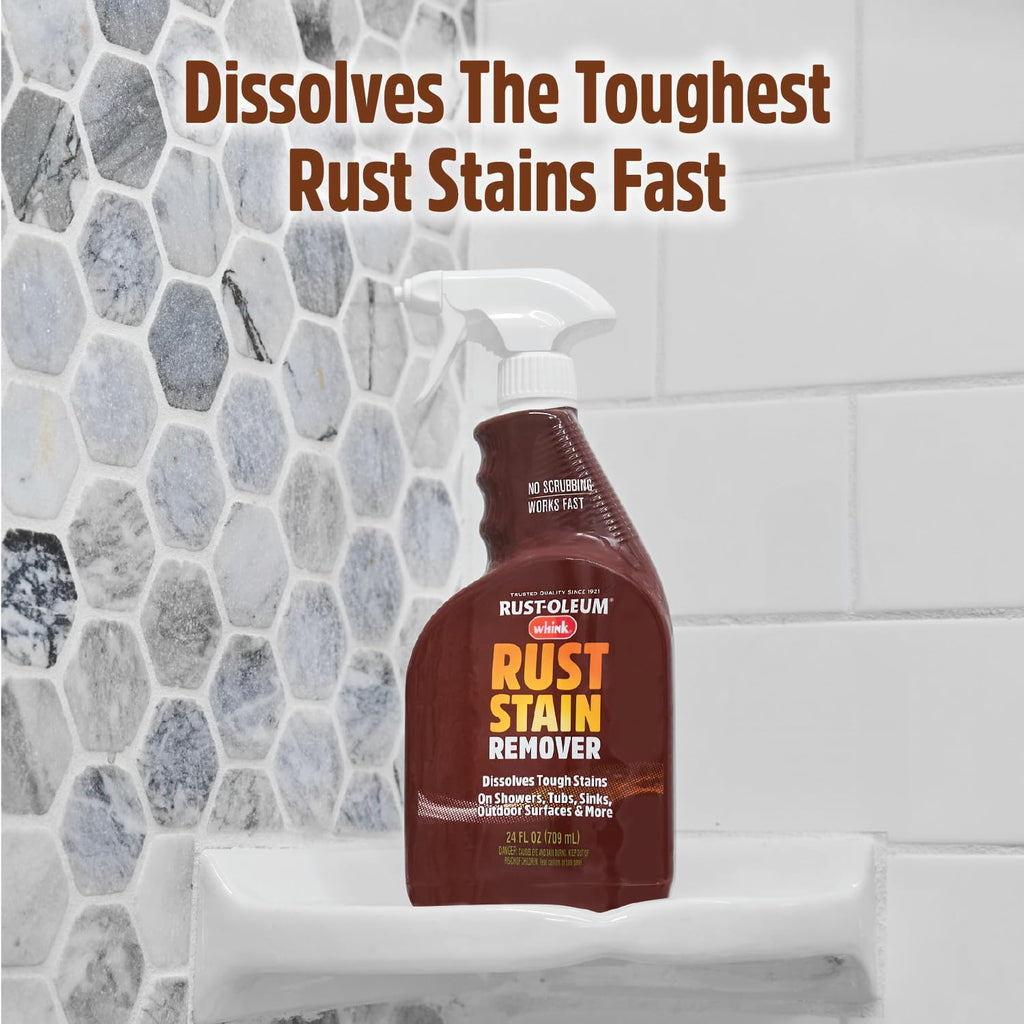 Rust-Oleum Whink Rust Stain Remover | Heavy-Duty Iron Stain Remover Foaming Spray with Excellent Cling for Toilets, Showers, Sinks, Outdoor Siding | 24 oz | 4 Pack