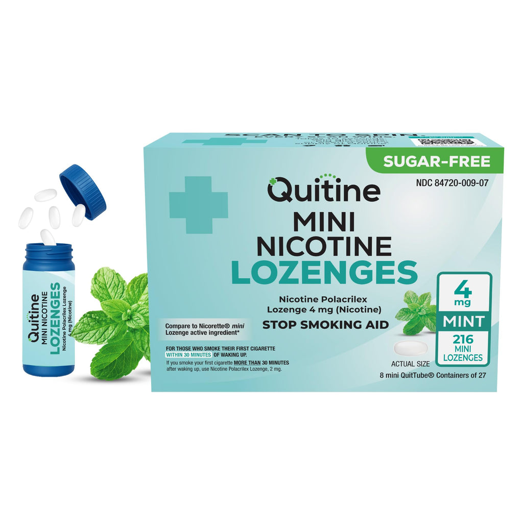 Quitine Mini Nicotine Lozenges 4mg, Mint Flavor, Stop Smoking Aid – Relieve Nicotine Cravings with Effective, Affordable NRT | Long-Lasting Flavor, 216 Count, Smoking Cessation that Works