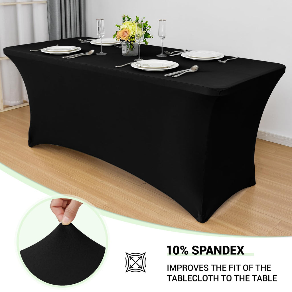 Obstal 6ft Stretch Black Spandex Table Cloth 2 Pack for Folding Tables
