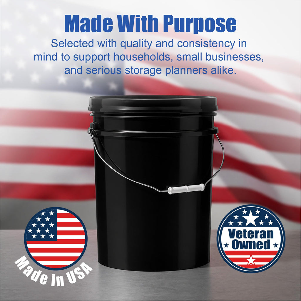 ePackageSupply 5 Gallon Bucket - Food Grade Bucket, Metal Handle Grip, BPA-Free, Heavy-Duty 90 Mil HDPE Plastic Pail, Stackable Utility Container, Made in USA, Lid Not Included, Black, 3 Packs