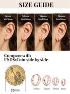 Silvora Rose Gold Huggie Earrings for Women, Small Chunky Hoops with 925 Sterling Silver Post, Lightweight Rose Gold Earrings, 8mm