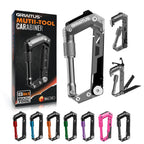Carabiner Multitool with Pocket Knives, 8-in-1 EDC Carabiners, Serrated Knife, Rope Cutter, Screwdriver, Can Bottle Opener, Ruler, Folding Knife for Camping Hiking, Gifts for Men (Grey)