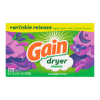 Gain dryer sheets Plus Wrinkle Release, Moonlight Breeze Scent, 120 Count, Fights static with a touch of scent, laundry sheets