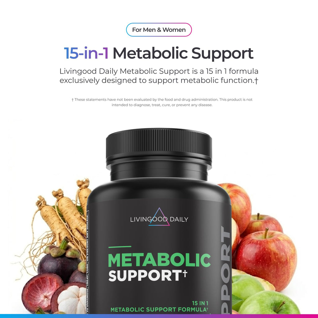Livingood Daily Metabolism Booster for Women & Men, Metabolic Support (120 Vegetarian Capsules) - Metabolism Boost Supplement Supports Digestive & Heart Health - Non-GMO, Gluten-Free, & Vegan