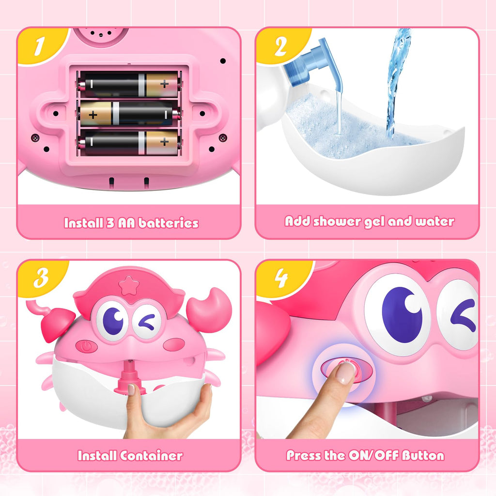 Bath Toys,Crab Baby Bath Toys Light Up Bath Bubble Machine with Colourful RGB Light Great Birthday Gift for Boys and Girls Toddler Toy for Kids Ages 1-3 4-8