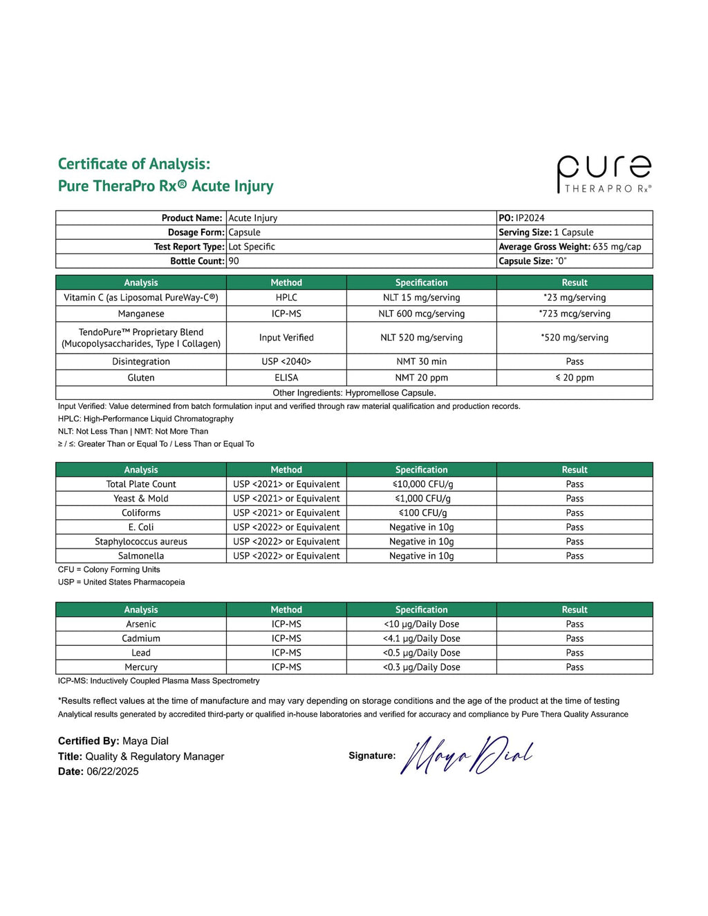 Pure Therapro Rx Acute Injury | Tendon & Ligament Support | Convenient Once a Day Clinical Dose | Supports Tendon Health, Movement & Physical Function | Pharm-Grade (90 Capsules)
