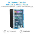 Erivess Beverage Refrigerator and Cooler, 110 Can/3.1 Cu Ft Mini Fridge with Glass Door, Adjustable Shelves for Soda,Bee,Wine, Free Standing Small Refrigerator, Digital Display, for Home, Bar, Office