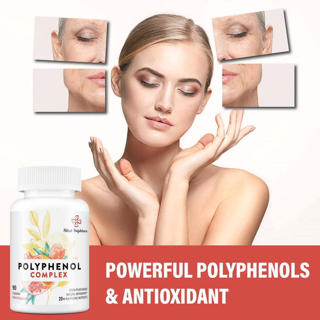 Sihat Sejahtera 67,500 MG Polyphenols Supplement - Powerful Antioxidants & Polyphenol for Age Defense, Polyphenol Superfood, Quercetin, Resveratrol, Plant-Based & Energy, Immune Support, 90 Capsules