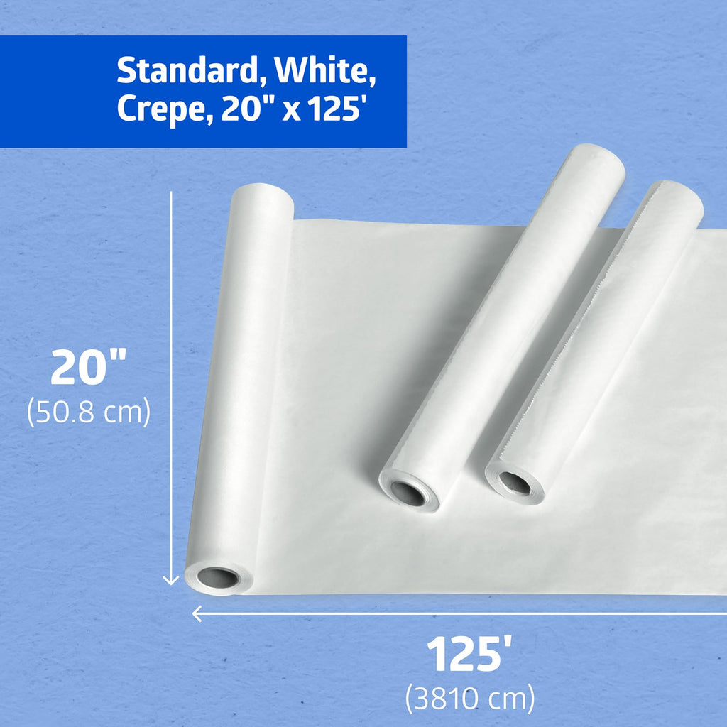 Medline Medical Exam White Crepe Table Paper, 20" x 125' and Durable for Healthcare Needs, Case of 12 Rolls