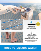 OCEANBROAD Boat Flooring EVA Foam Self-Adhesive 96''x28.8'' Faux Teak Marine Boat Decking Sheet for Jon Boats Yacht Floor, Gray with Blue Seam Lines
