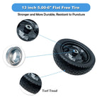 2-Pack Small 13x5.00-6 Flat Free Tire with Rim,2.25" Offset Hub with 5/8" Ball Bearing,Diameter 12.2",Width 3.6" w/Grease Fitting,300lbs Capacity,13x5-6 No-Flat Solid Wheel,for Lawn mower,Garden Cart