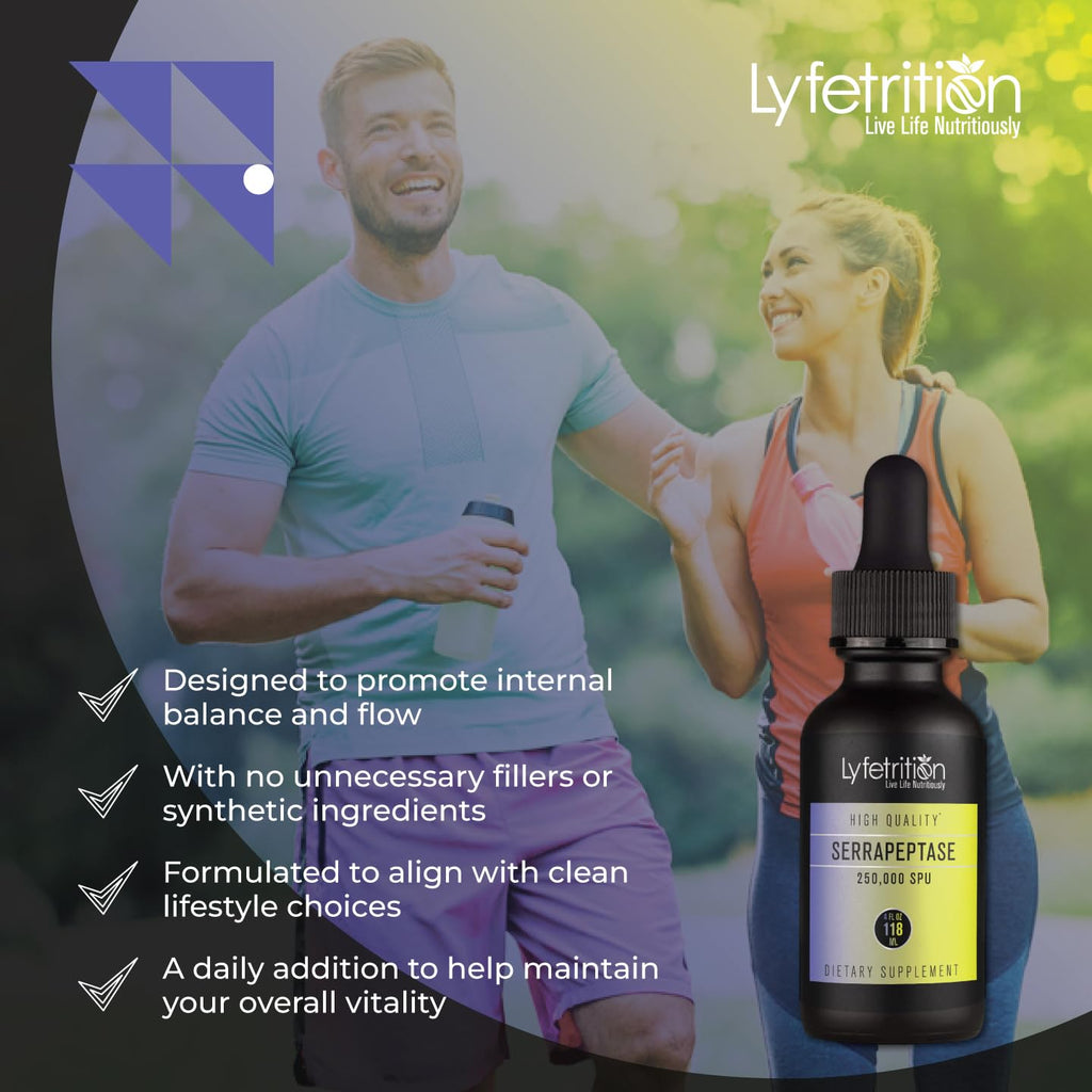 Lyfetrition Serrapeptase 250000 SPU 118 ml, 4 FL Oz Liquid, 220 Servings, Made in USA, Quick Absorption, Potent Ingredients, Non-GMO