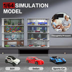 SAMYUCHO 1/64 Scale Diecast Display Case for Hot Wheels Matchbox Cars, Toy Car Model Mini Garage with LED Light and Acrylic Cover, Stackable Parking Lot Diorama Storage for Collection Present