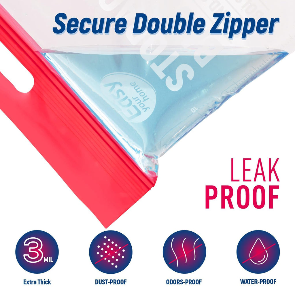 EASYYOURHOME 10 Extra Large Zipper Lock Storage Bags with Handle and bottom,3 Gallon Size,16"x18"x5'',Reusable Plastic Bag with Double Zip Top for Clothing,Travel,Moving,Beach,BPA-Free,3-Mil Thick