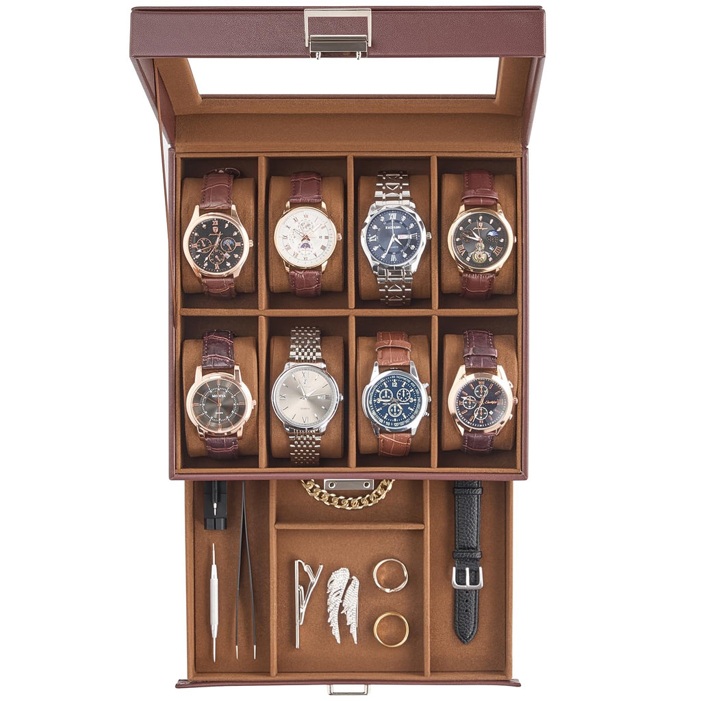ProCase Watch Case, 8 Slot Mens Watch Box with Drawer -Espresso
