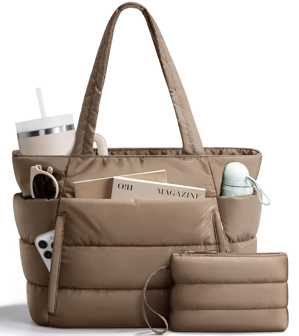 Bagstellar Puffer Tote Bag for Women, Lightweight Puffy Work Tote Handbag