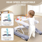 Foldable Baby 5-in-1 Activity Walker - Rocker, Activity Center, Bouncer, Seat, Push Walker - Adjustable Speed Rear Wheels and Height Toys Ages 6-18 Months (Grey)