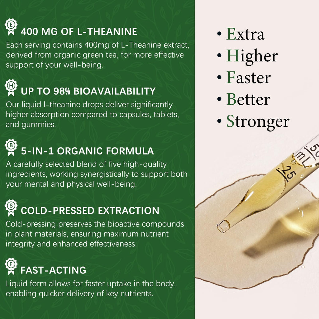 OASIS FORCE L Theanine 400mg Liquid Drops, L-Theanine Supplement for Adults & Kids with GABA, Magnesium & Ashwagandha, Natural Sleep, Focus & Relaxation Support, Vegan, Alcohol-Free, Non-GMO, 2 FL OZ