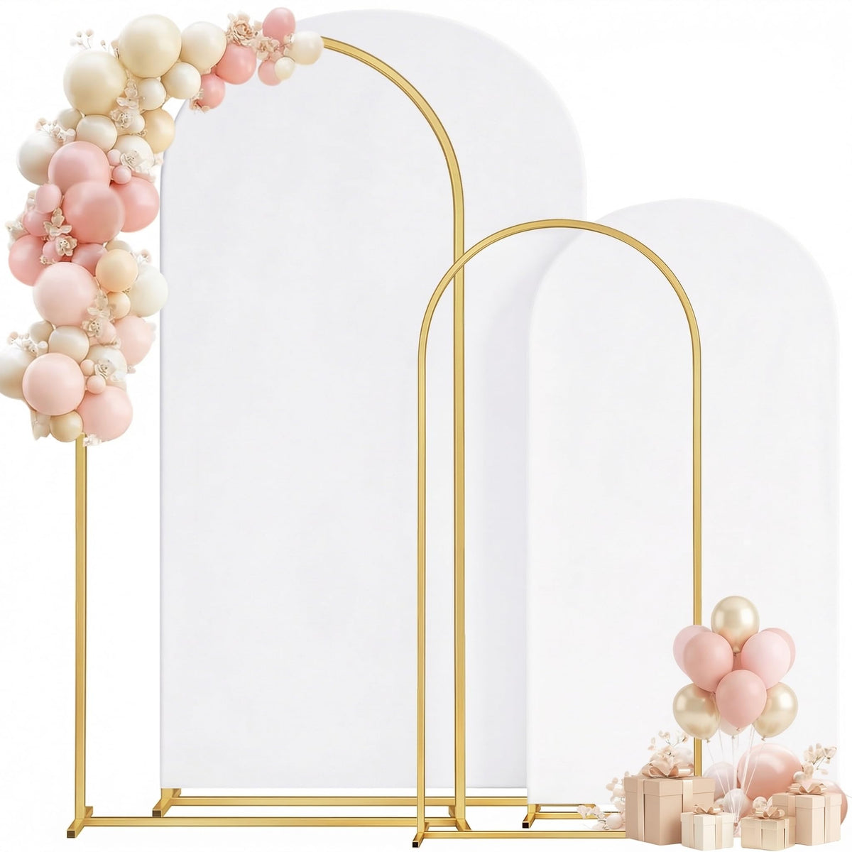 Toolterritary Metal Arch Backdrop Stand and Cover Set of 2, Sturdy 7.2FT, 6FT Party Backdrop Set, Wedding Arch Frame and Cover Set for Birthday, Baby Shower,Christmas, Anniversary