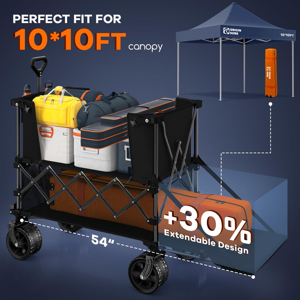 Originsure 400L Foldable Double Decker Wagon, 54" L Tailgate, 560lbs, Black