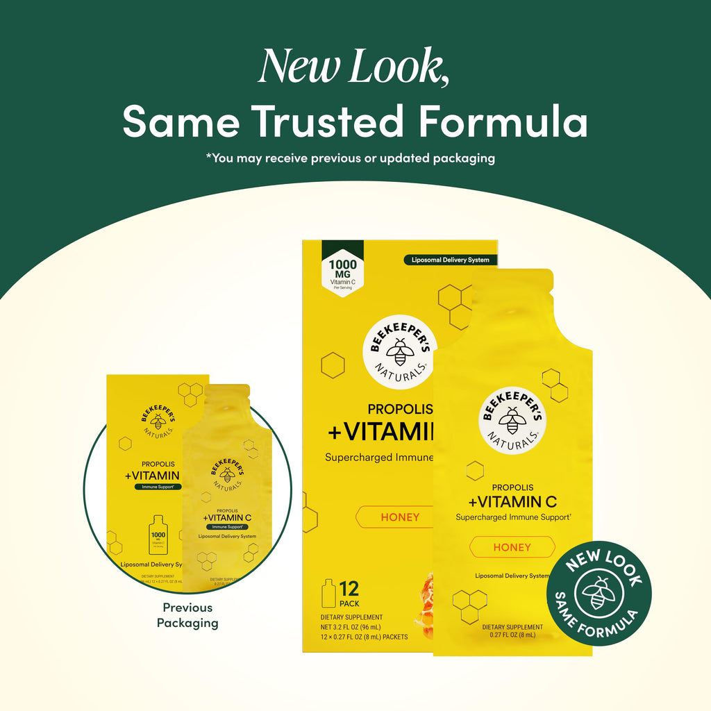 Propolis Liposomal Vitamin C by Beekeeper's Naturals, 1000mg Vitamin C, Propolis & Organic Honey, Supercharged Immune Support & Increased Bioavailibity for Max Absorption, 30 Ct