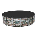 Bestway Round PVC 16 Foot Pool Cover for Above Ground Pro Frame Pools with Drain Holes and Secure Tie-Down Ropes, Black (Cover Only)