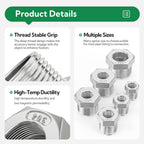 TAISHER 10PCS 304 Stainless Steel Reducer Hex Bushing, 1/2" NPT Male x 1/4" NPT Female, Reducing Pipe Adapter Fitting