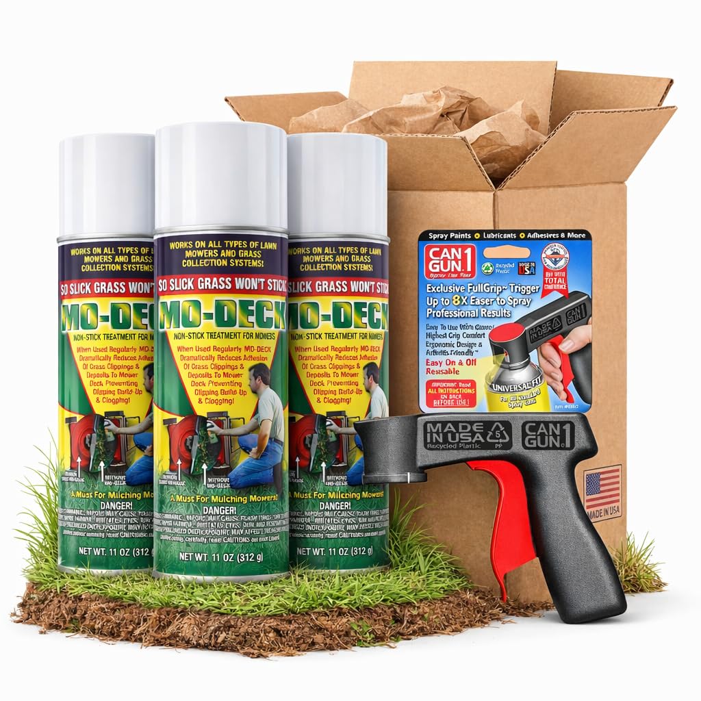 Mo Deck Lawn Mower A Nonstick Spray with CanGun1 – Pressurized Deters Grass & Clipping Buildup Reduces Clumping, Protects Deck from Corrosion, Easy Metal-Safe Spray-On by Flyleaf PRO (3 Cans - 11 oz.)