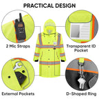 TICONN Reflective Rain Coat, Waterproof Hi Vis Safety Rain Jacket, Heavy Duty ANSI Class 3 High Visibility Trench Coat (XL)