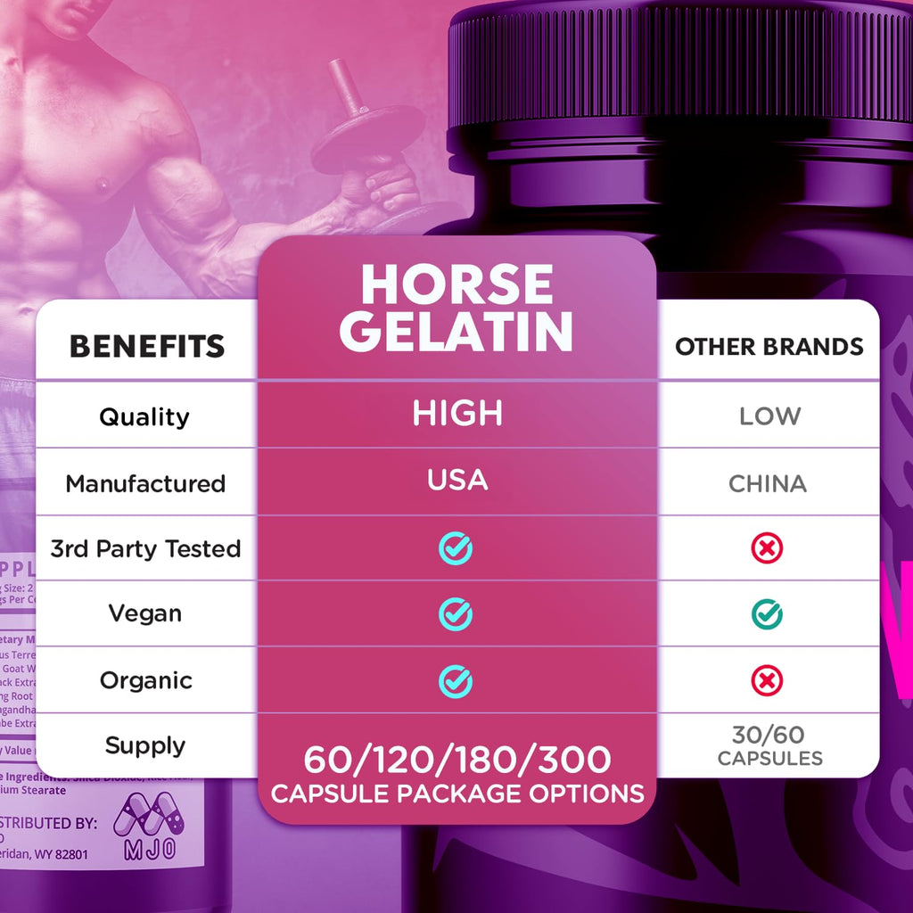 (5 Pack) Horse Gelatin Capsules, Official HorseGelatin Pills for Men with All Natural Ingredients, Advanced Men's Health and Wellness Support Pill, Max Strength Multivitamin Supplement (300 Capsules)