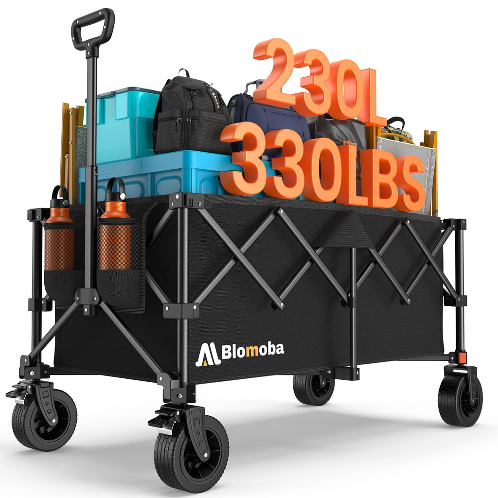 Blomoba Collapsible Wagon Cart, Folding Cart with 330LBS Capacity, Black