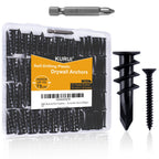 KURUI 140PCs #8 Self Drilling Drywall Anchors, Heavy Duty Dry Wall Anchors and Flat Head Screws Kit, 75LB Hanging for Picture Frames, Wall Decor Art and Curtain Rods, Sheetrock Hangers - Black