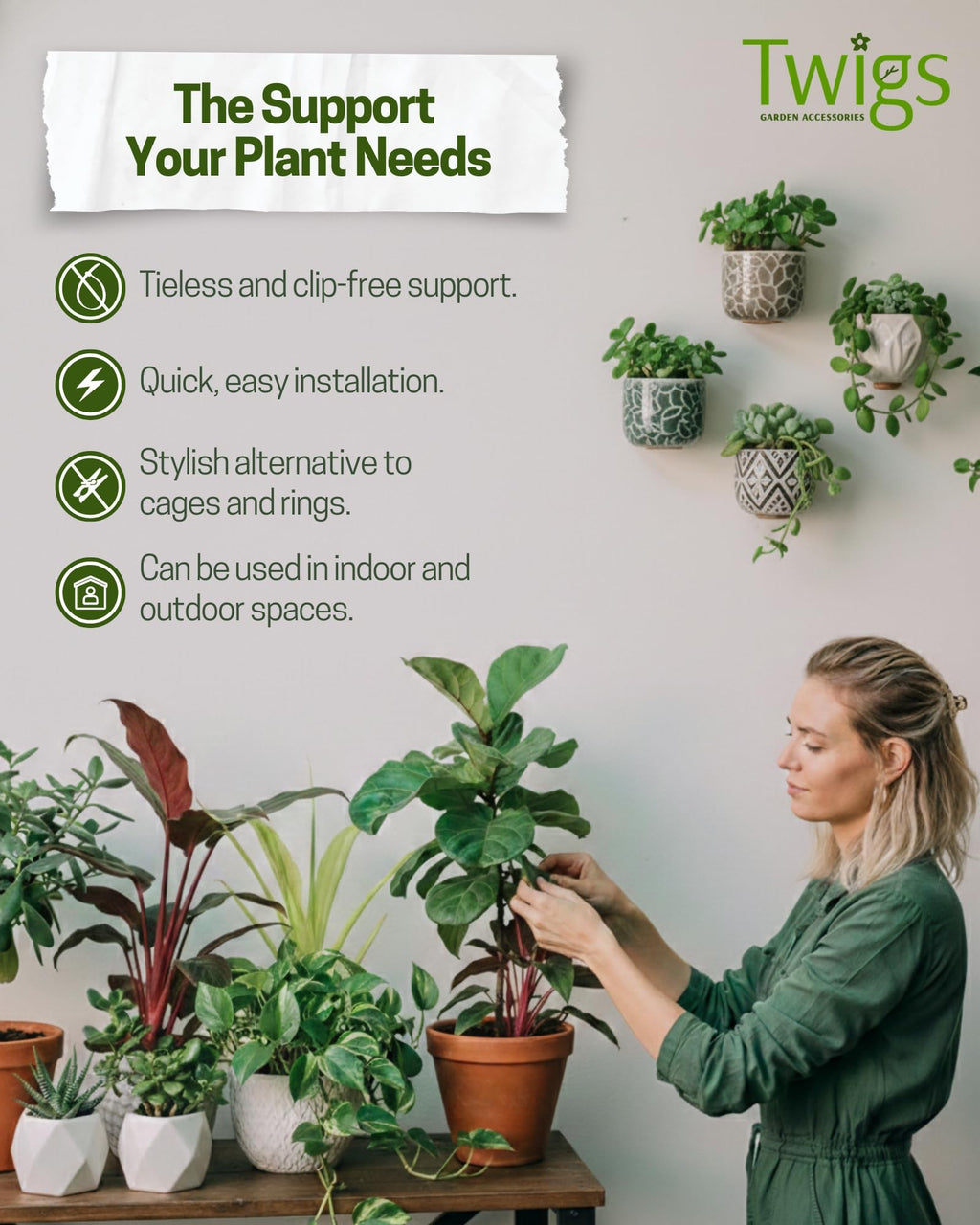 Stackable Monstera Plant Support Stakes, Monstera Dark Green, 5-Pack, 17" L