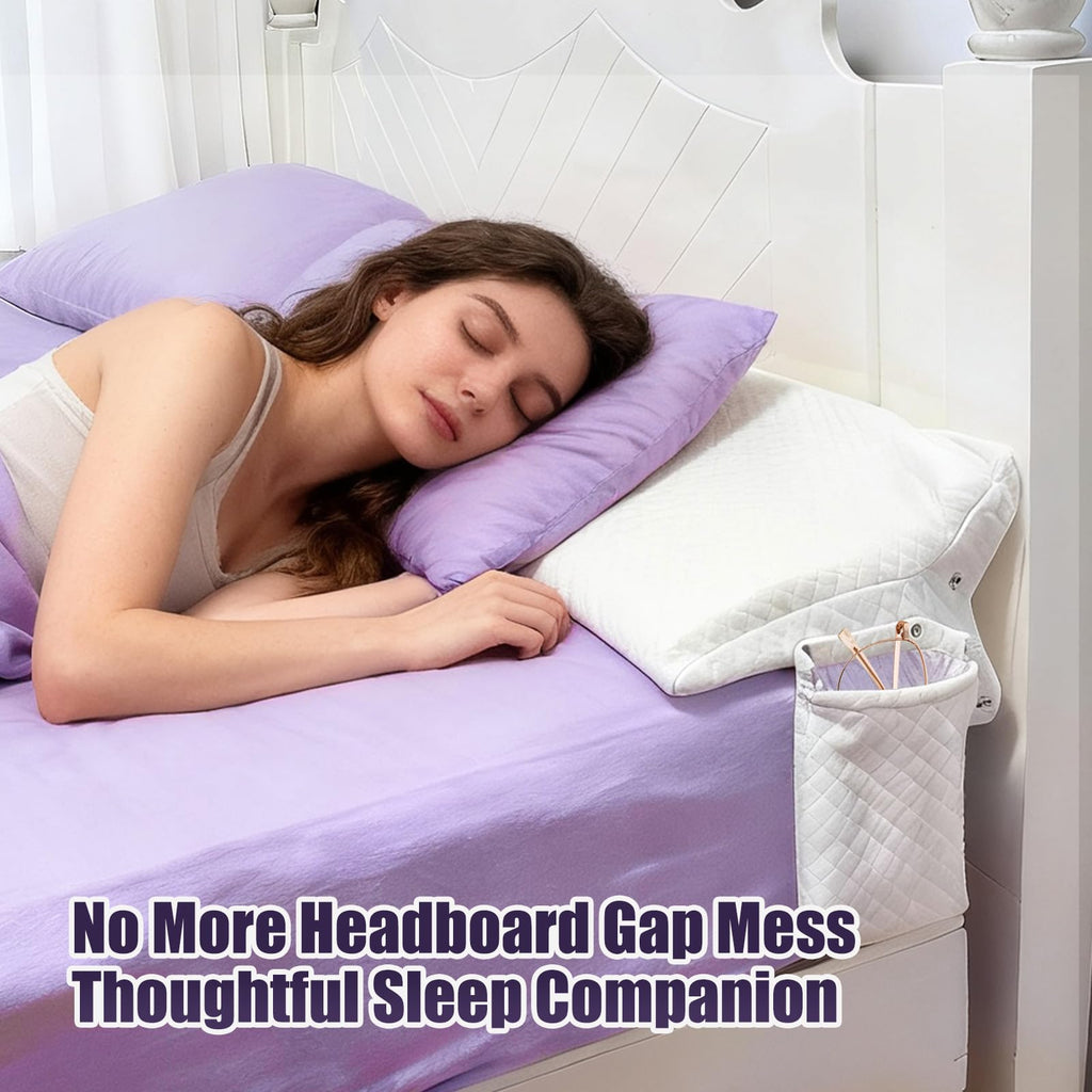 JZHLLA Triangle Bed Gap Filler King High Density Foam Headboard Gap Filler Pillow with 2 PCS Pockets and Removable Washable Cover, Prevent Items from Falling