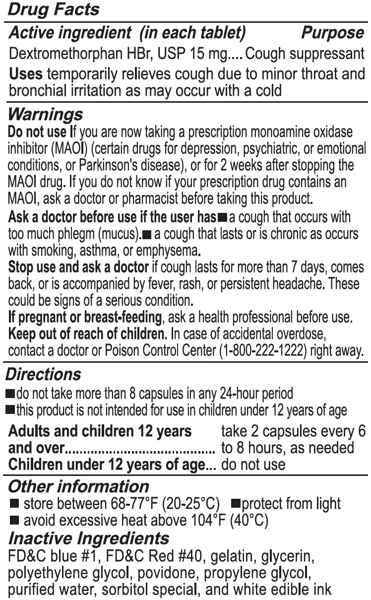 RXZELL Adult Cough Relief, Dextromethorphan HBr 15mg (200 Softgels), 8 Hour Long Lasting, Non-Drowsy, Cough/Bronchial Suppressant
