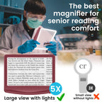 Shelepro Rechargeable 5X Magnifying Glass for Reading, Large Bright Full Page Magnifier with Light, Handheld LED Dimmable Lighted, Lightweight Book Magnifier for Reading Small Prints Seniors - Red