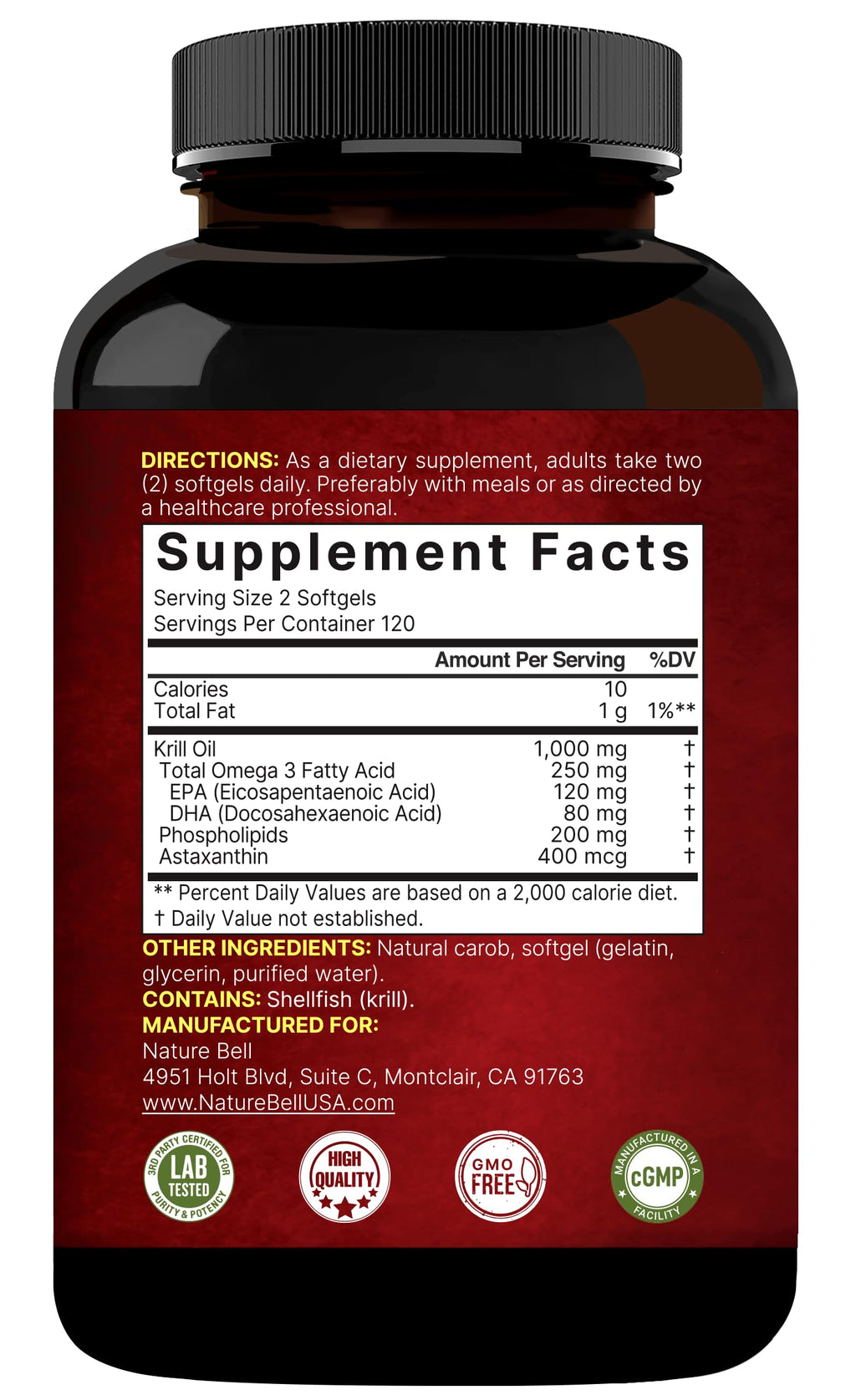 NatureBell Antarctic Krill Oil 1000mg Supplement, 240 Softgels, Natural Source of Omega-3s, EPA, DHA and Astaxanthin - No Aftertaste - Support Heart Health, Mercury Free & Non-GMO
