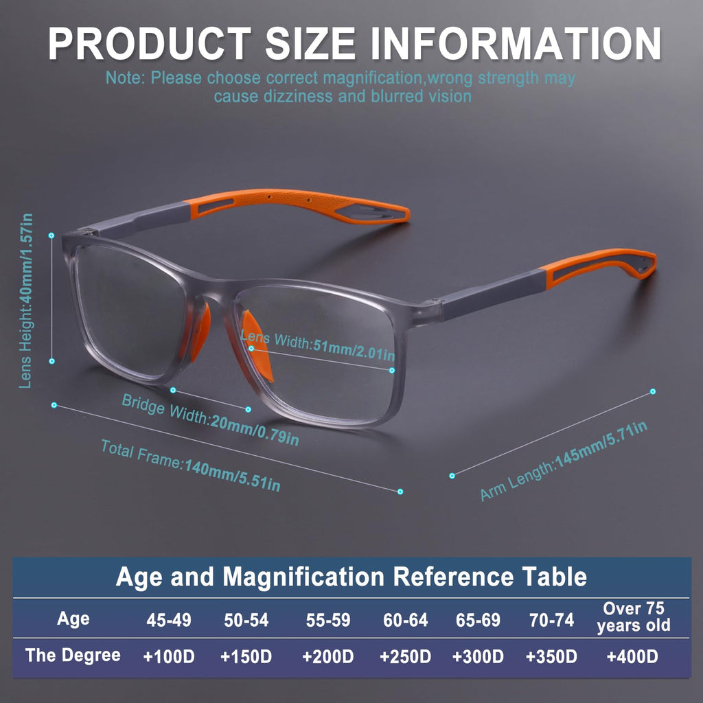 BLOEXCLU 4 Pack Progressive Multifocus Reading Glasses for Men Women TR90 Sports Style Anti-Blue Light Computer Readers (black & blue & grey & transparent, 3, x)