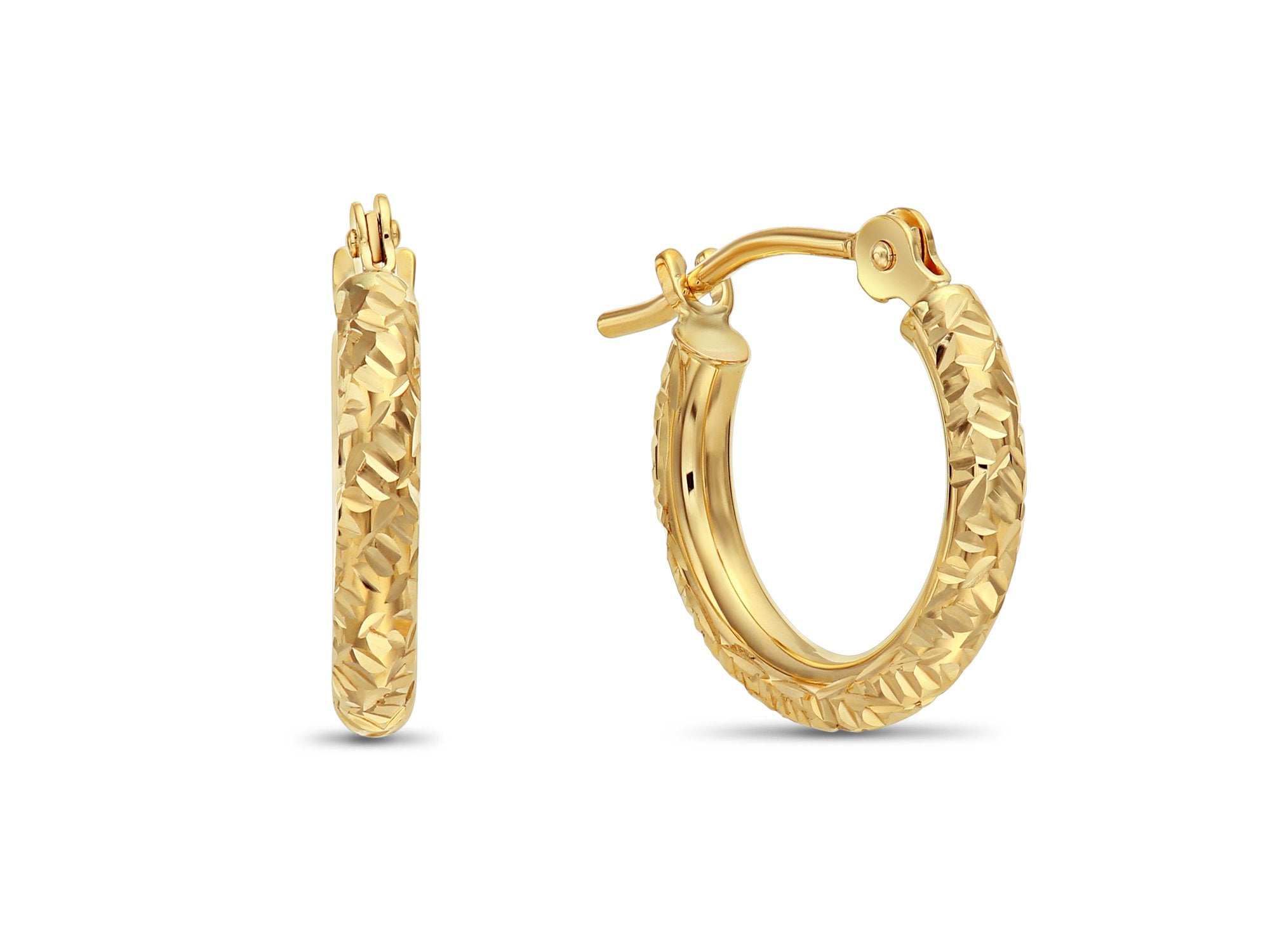 14k Gold Hand Engraved Diamond-cut Round Hoop Earrings (Yellow-Gold)…