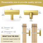 AEEKEL 30 Pack Brushed Brass Cabinet Knobs Single Hole Drawer Pulls, 2" Length Square Stainless Steel Kitchen Handles for Bedroom Bathroom Office