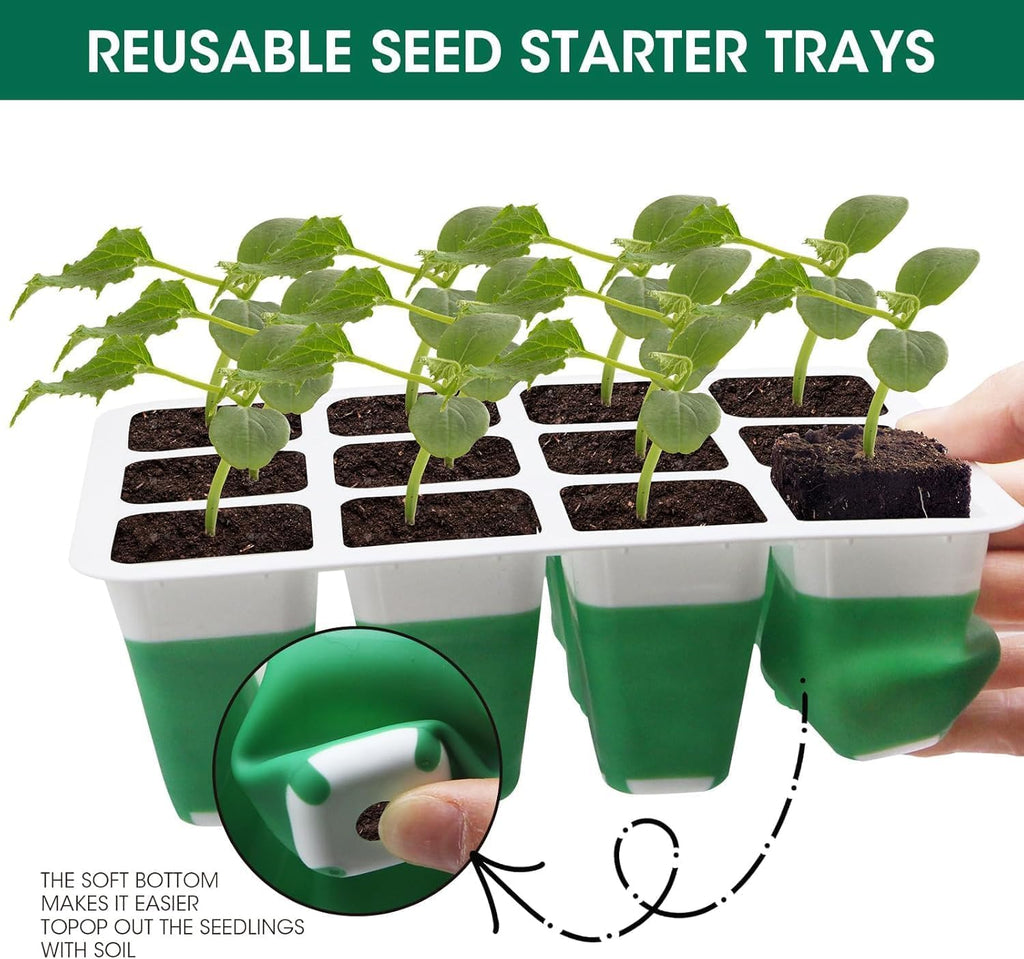 MQHUAYU 10-Pack Self Watering Seed Starter Tray with Grow Light 120Cell