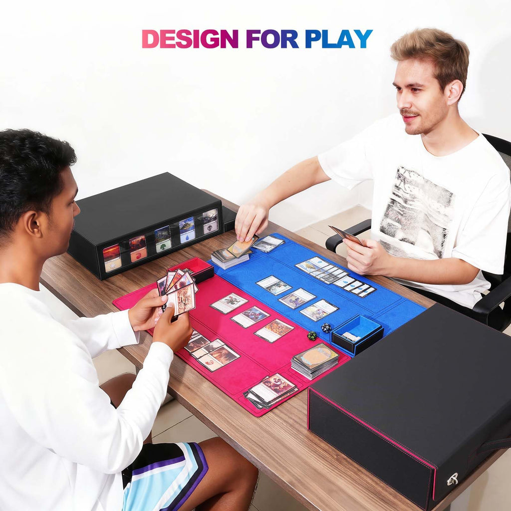 UAONO Trading Card Storage Box with Commander Display, 5 Row Magic Card Box with Handle & Aluminum Alloy Locking for 3900+ Unsleeved Cards Suits for MTG PTCG TCG Sports Cards (Black Gray)