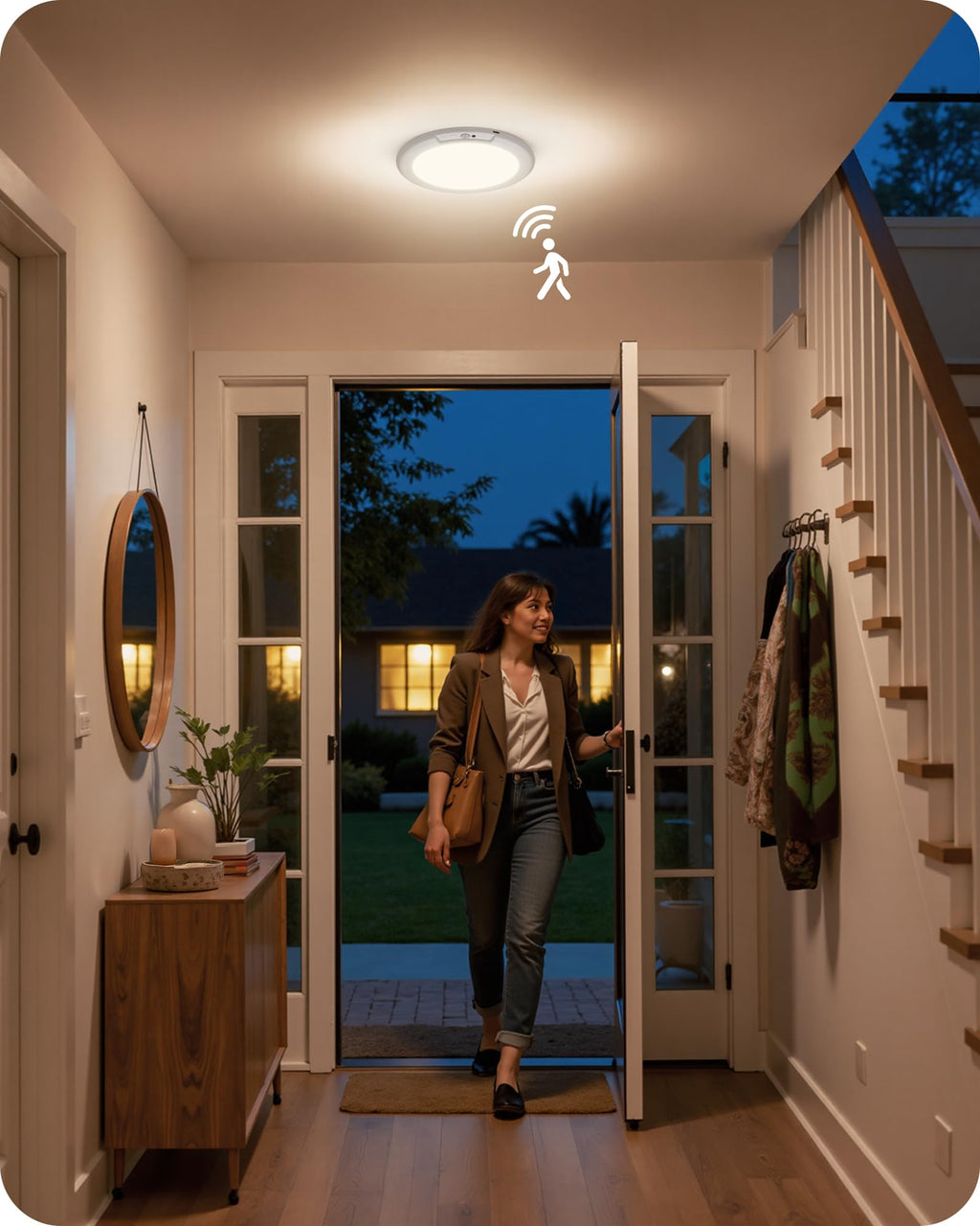 Rechargeable Motion Sensor Ceiling Light with Remote, Wireless Ceiling Light Battery Operated, No Wiring, Magnetic, Dimmable Shower Light, Timer, 3 Color 6000K, Rechargeable Light for Closet Hallway