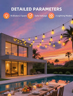 VOZUJI Outdoor Patio String Lights: 200Ft 60M Outside Waterproof Light - Remote Dimmable ST38 Shatterproof Bulb Connectable Hanging Outdoor Electric Lighting - Backyard Yard Gazebo Porch Party