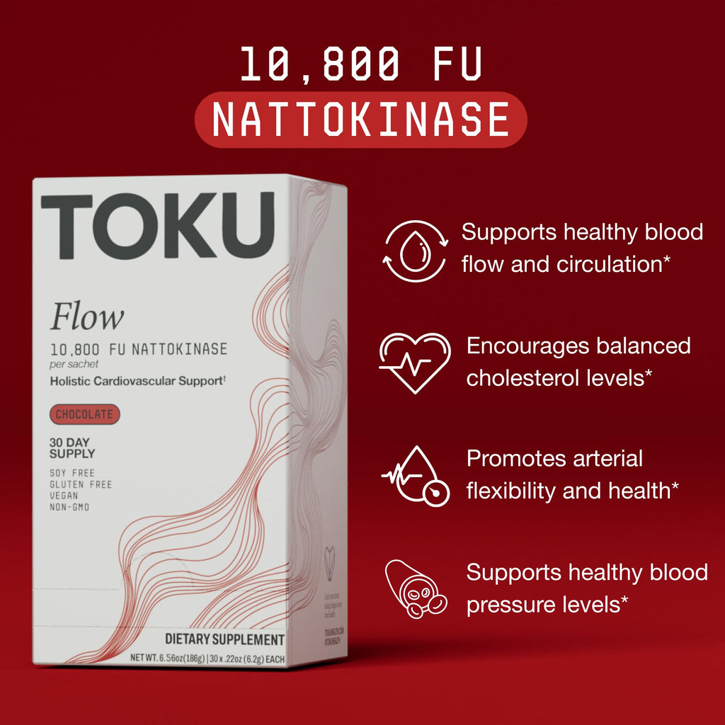 Toku Nattokinase 10,800 FU Supplement with Vitamin K2 MK7 & Oat Beta Glucan, Daily Circulation Support Powder, Plant-Based Drink Mix, Soy-Free, 30 Single-Serve Packets