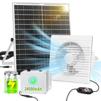 Solar Exhaust Fan with 24000mAh Battery Day & Night Work Fans, 25W 9.8" Solar Ventilation Fan for Chicken Coop with Timer, Waterproof Greenhouse Solar Powered Fan for Shed, Pet Houses, Outdoor Cooling
