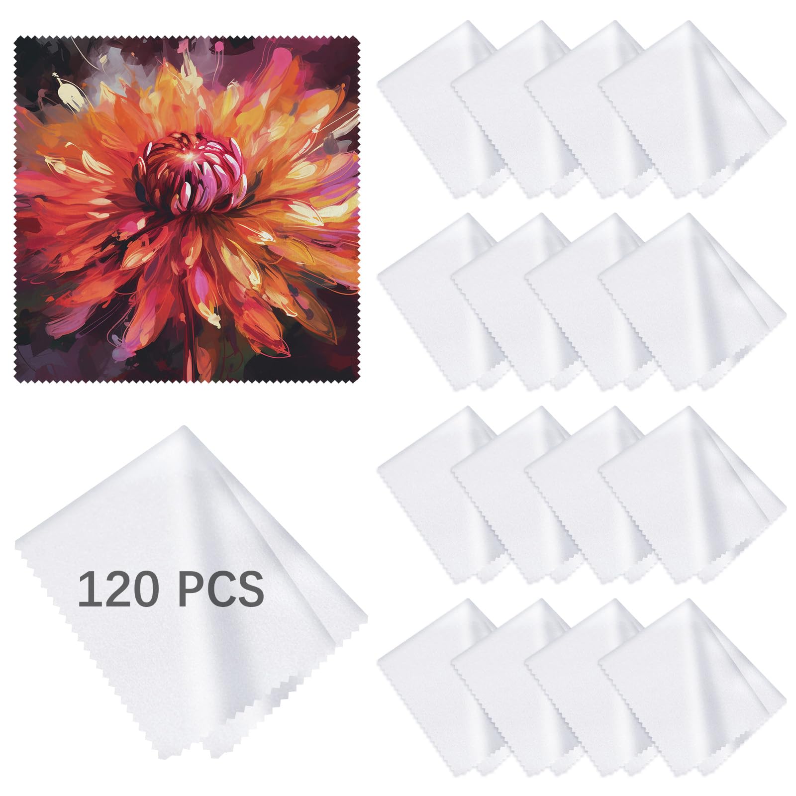 120 Pack Microfiber Cleaning Cloth for Glasses (5.5"x5.5"), Sublimation Eye Glasses Clean Cloths White Microfiber Lens Cleaner Cloths for Eyeglasses, Lenses, Silverware, Camera, Phones and Laptops