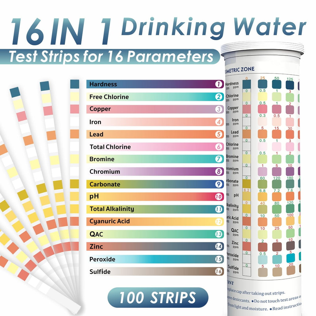 20 in 1 Water Tester for Drinking Water, Well Water Testing Kit, Suitable for Household Tap Water, Natural Water Quality Testing, Can Detect Water Hardness, Chlorine, Lead, Ph, Etc. (123 Test Strips)