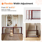 Bonnlo Free Standing Dog Gate, 39" - 68" Wide Pet Gate for Fireplace Stairs Doorways, Wooden Adjustable Pet Fence Indoor, Christmas Tree Gate (Cherry)